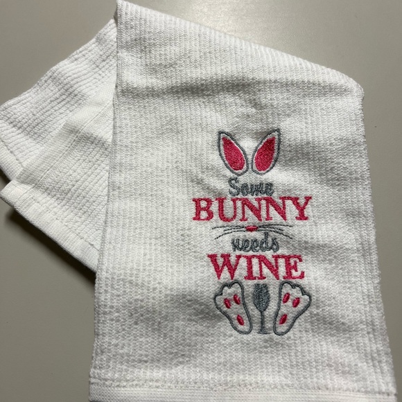 Embroidered Easter Kitchen towel, Some bunny needs Wine! - Picture 3 of 6